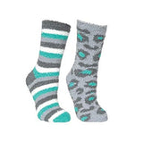 Trespass Snuggie Adult Fluffy Tube Socks (2 Pair Pack) - Lagoon Leopard/Stripe ONE SIZE