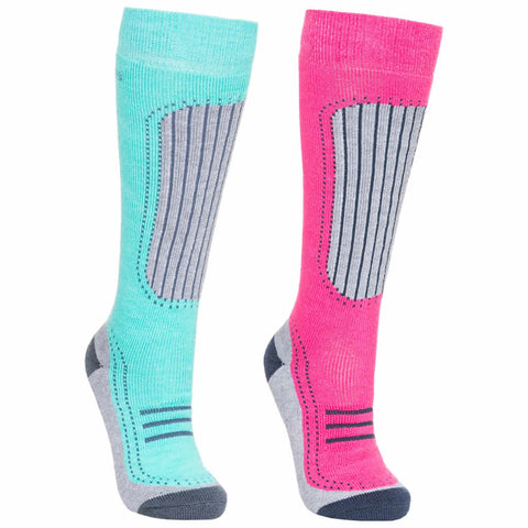 Trespass Janus II Womens Ski Snowboarding Winter Sports Ergonomic Tube Socks (2 Pair Pack)